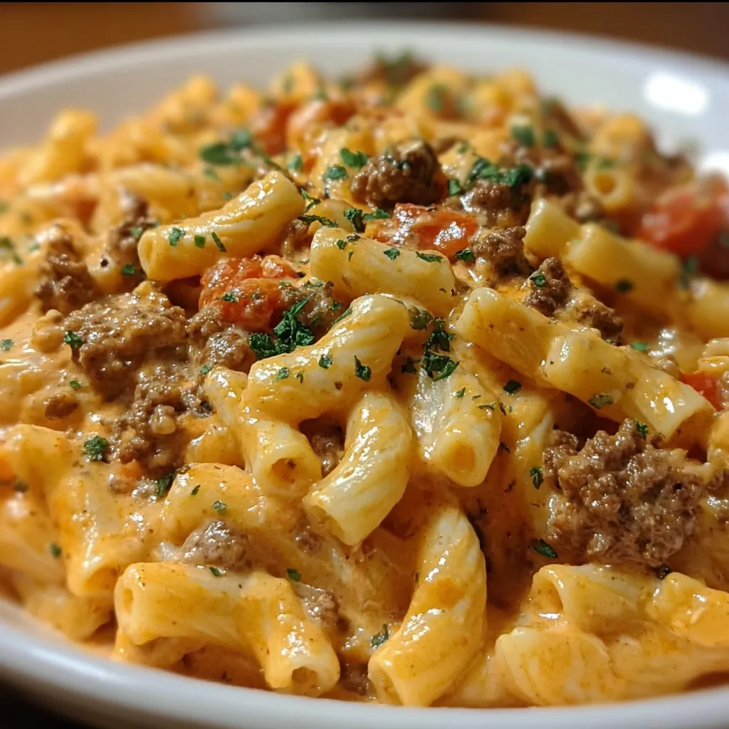 Ultimate Creamy Rotel Pasta with Seasoned Ground Beef and Three-Cheese Sauce Perfection