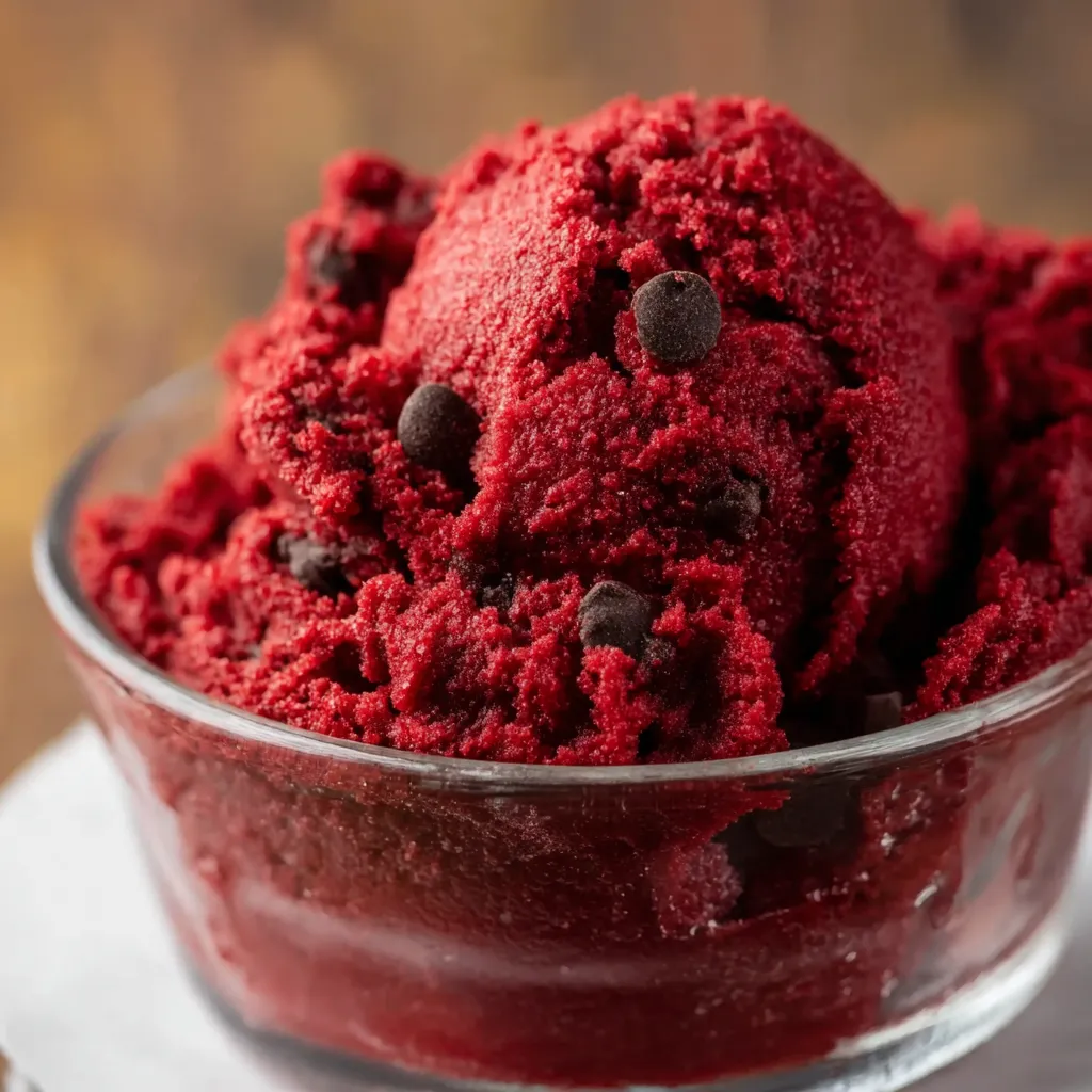 Edible Red Velvet Cookie Dough Served with Cream Cheese Frosting Swirl