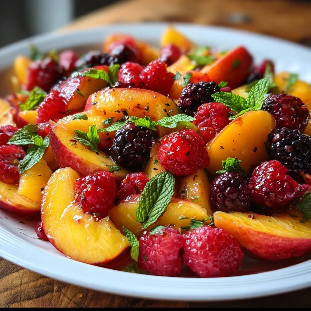 Fresh Summer Peach Fruit Salad with Honey Mint Dressing and Toasted Almonds - tertiary view