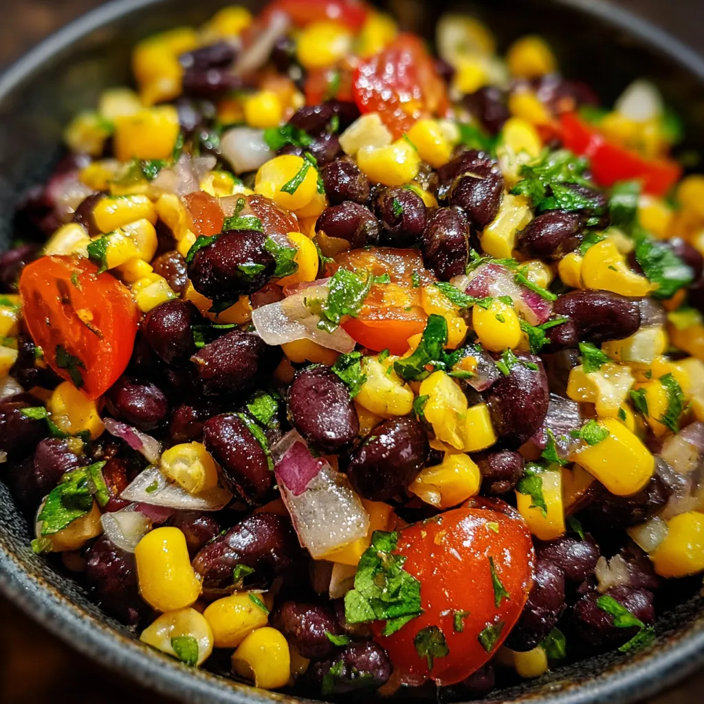 Fresh Black Bean Corn Salad with Cilantro Lime Dressing and Peppers