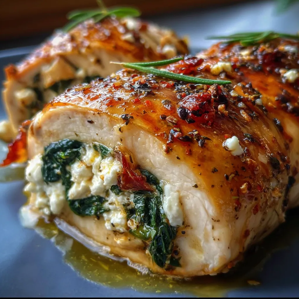 Mediterranean Stuffed Chicken Rolls with Creamy Feta and Fresh Spinach - secondary view
