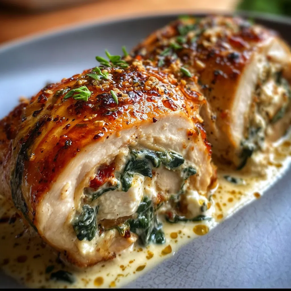 Mediterranean Stuffed Chicken Rolls with Creamy Feta and Fresh Spinach