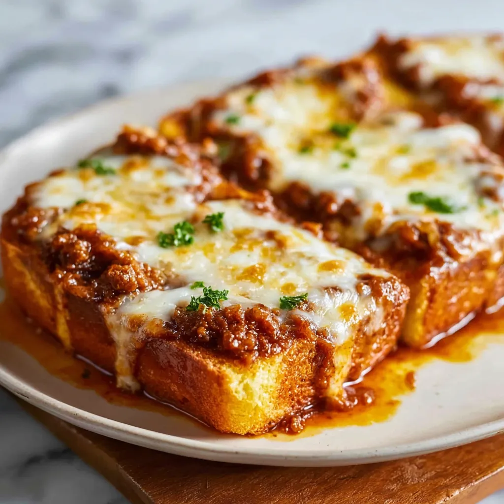 Ultimate Sloppy Joe Garlic Bread Slices with Melted Cheese and Fresh Herbs - secondary view