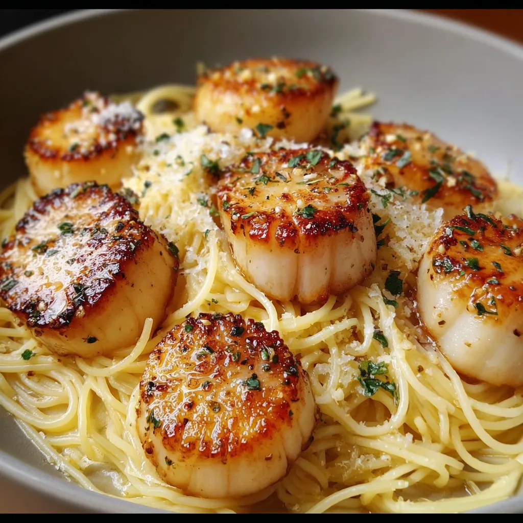 Pan-Seared Sea Scallops with Angel Hair Pasta in Garlic White Wine Sauce - tertiary view