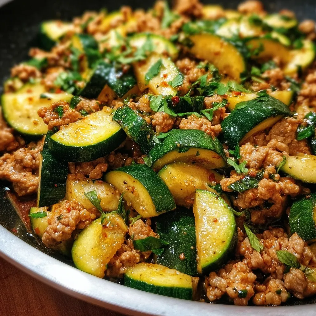 Healthy Ground Turkey and Fresh Zucchini Skillet with Mediterranean Herbs and Vegetables