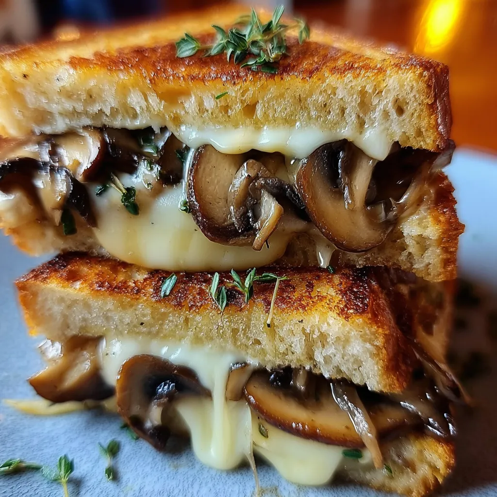Fast Grilled Cheese with Gouda, Roasted Mushrooms and Onions - Quick Gourmet Sandwich - secondary view