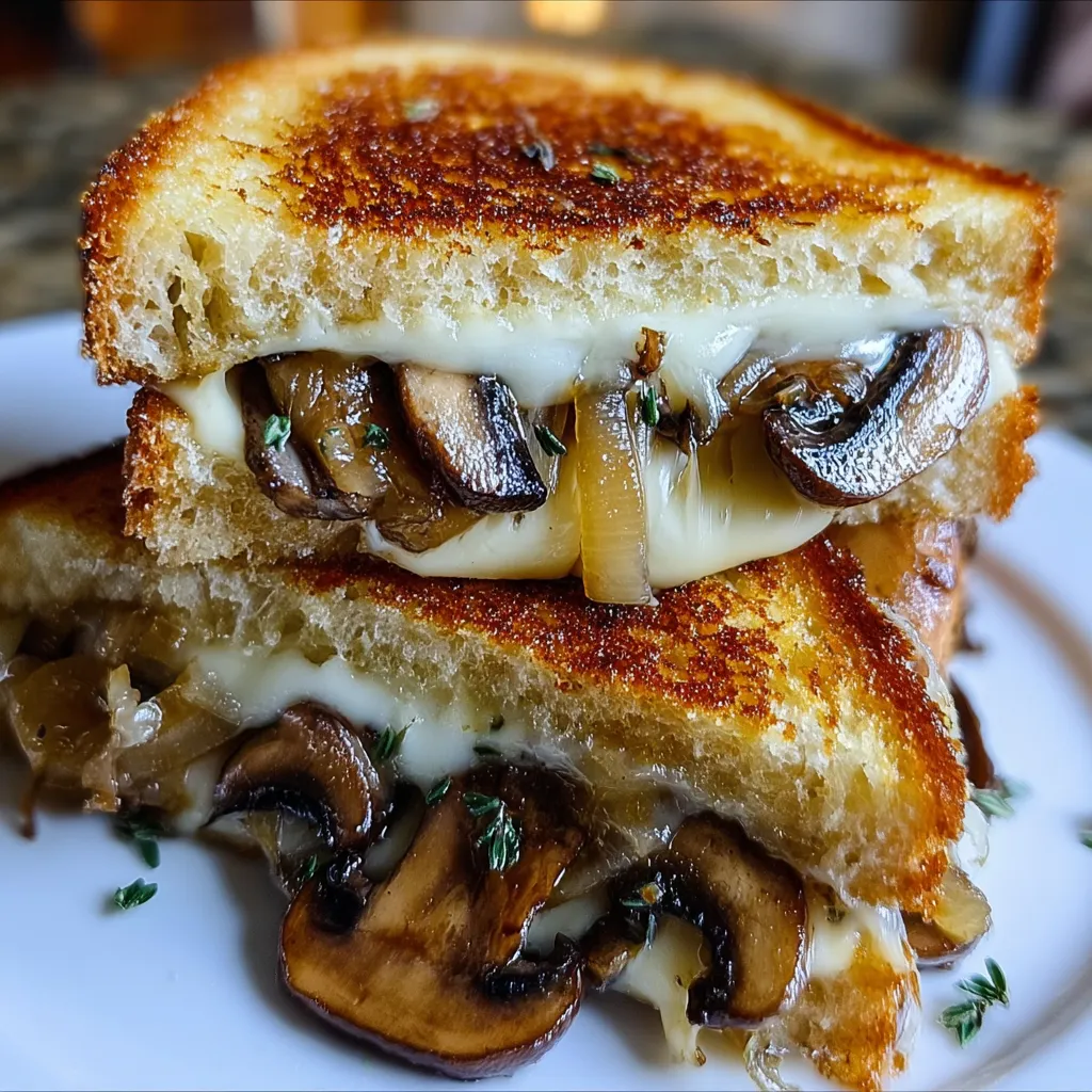 Fast Grilled Cheese with Gouda, Roasted Mushrooms and Onions - Quick Gourmet Sandwich - tertiary view