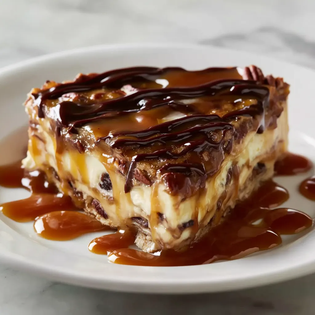 Ultimate Turtle Lasagna Dessert with Chocolate Caramel and Pecans - secondary view