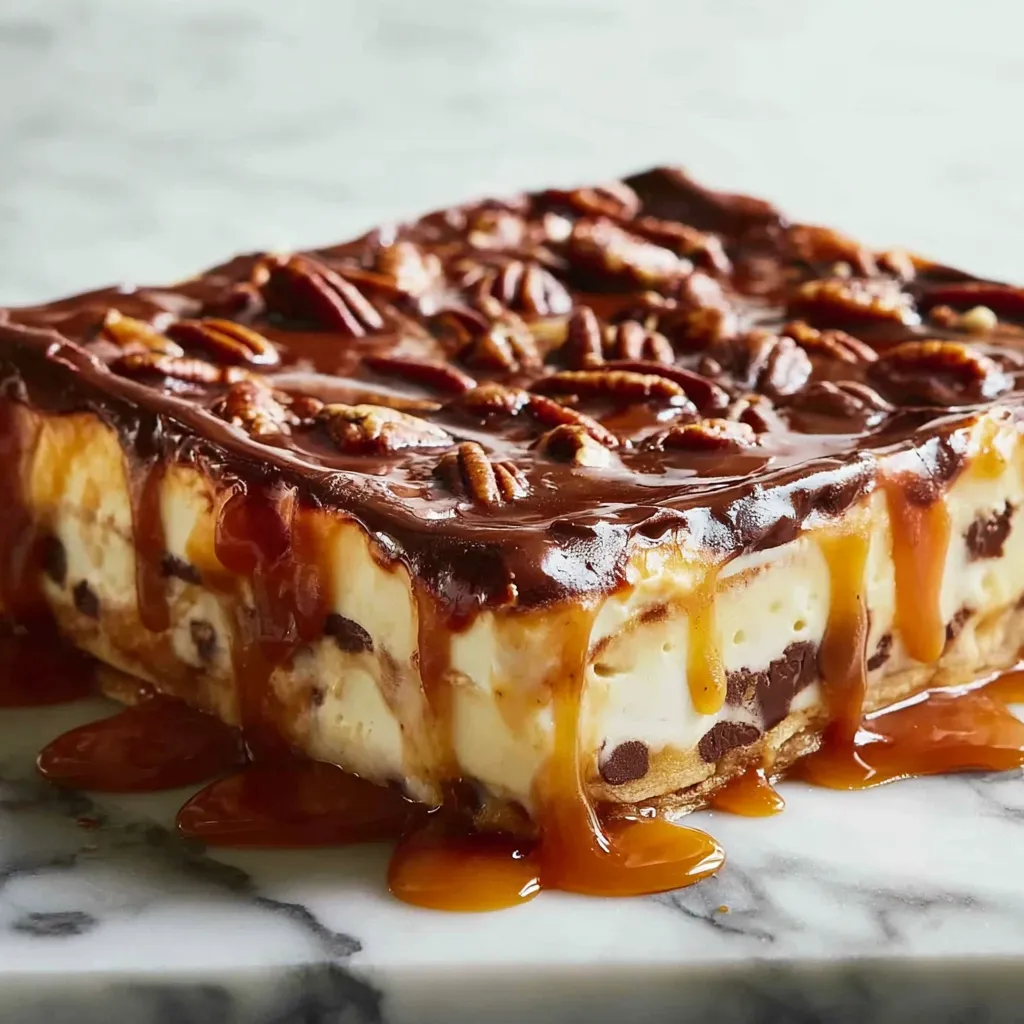 Ultimate Turtle Lasagna Dessert with Chocolate Caramel and Pecans