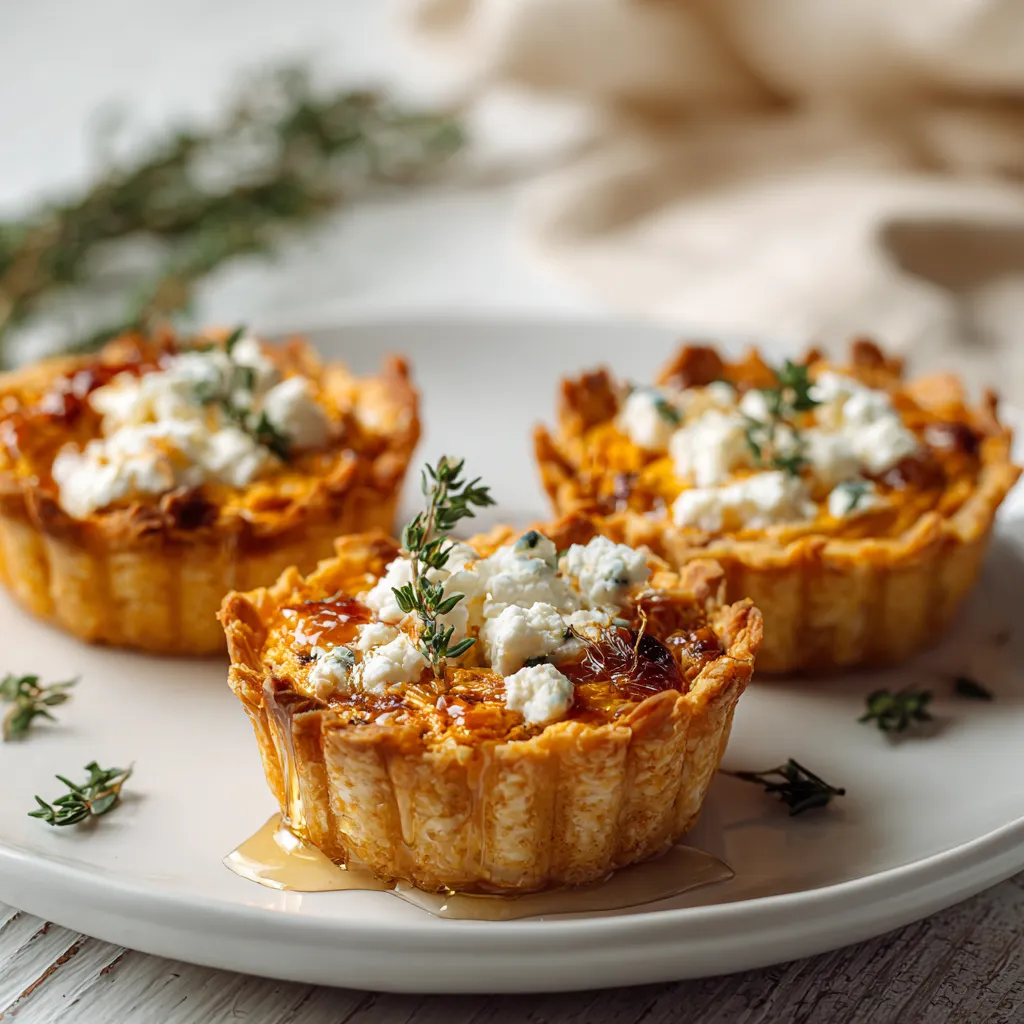 Mini Pumpkin Goat Cheese Tartlets with Honey Drizzle and Fresh Herbs - tertiary view