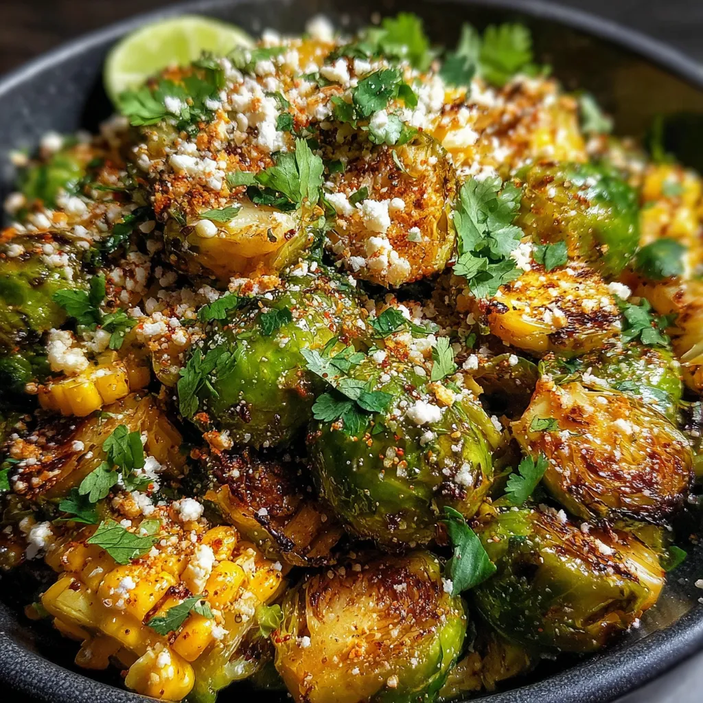 Mexican Street Corn Brussels Sprouts with Lime Crema and Cotija Cheese - secondary view