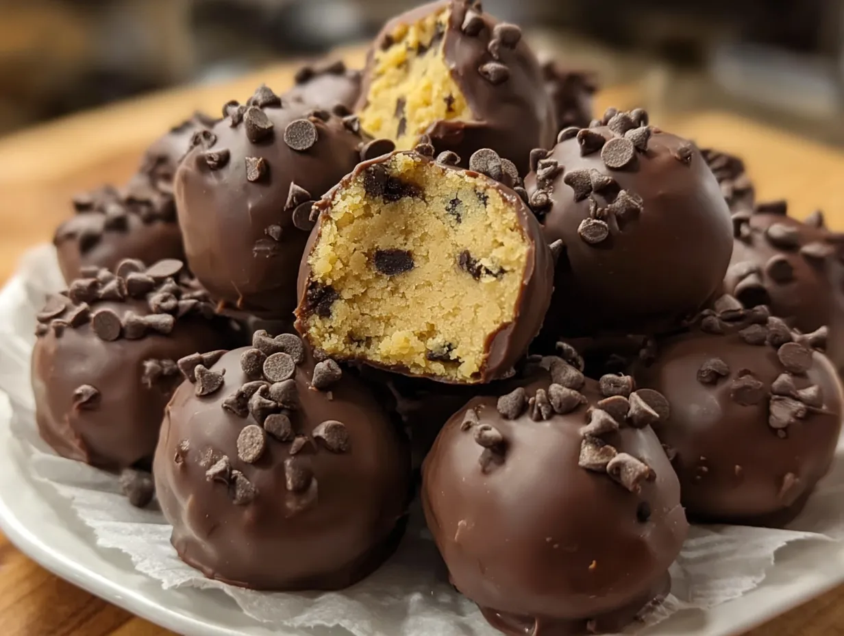 Decadent Chocolate Chip Cookie Dough Truffles with Dark Chocolate Coating