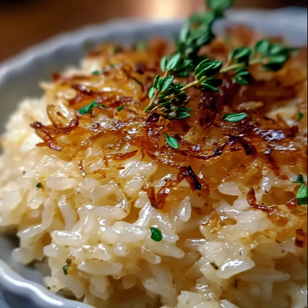 Creamy French Onion Butter Rice with Caramelized Onions and Gruyère