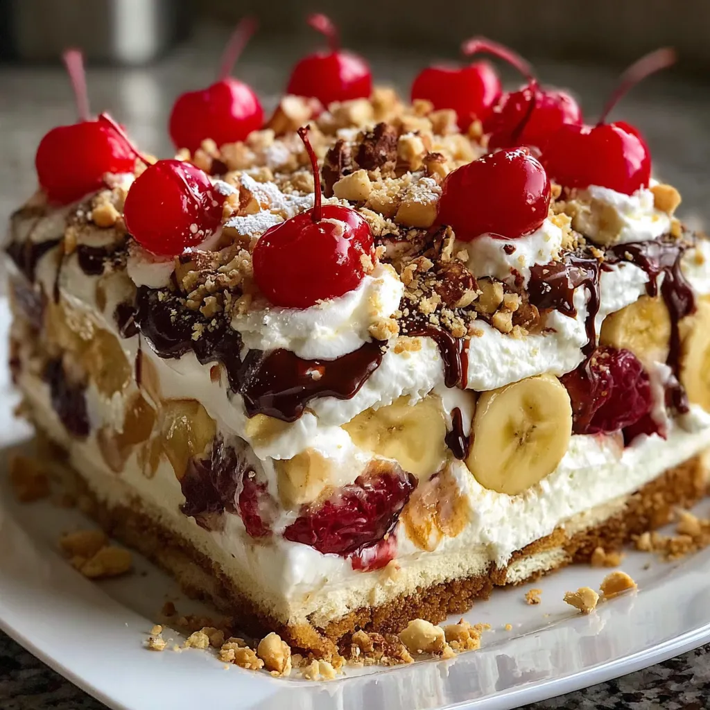 The Best No-Bake Banana Split Cake with Fresh Fruit and Whipped Cream