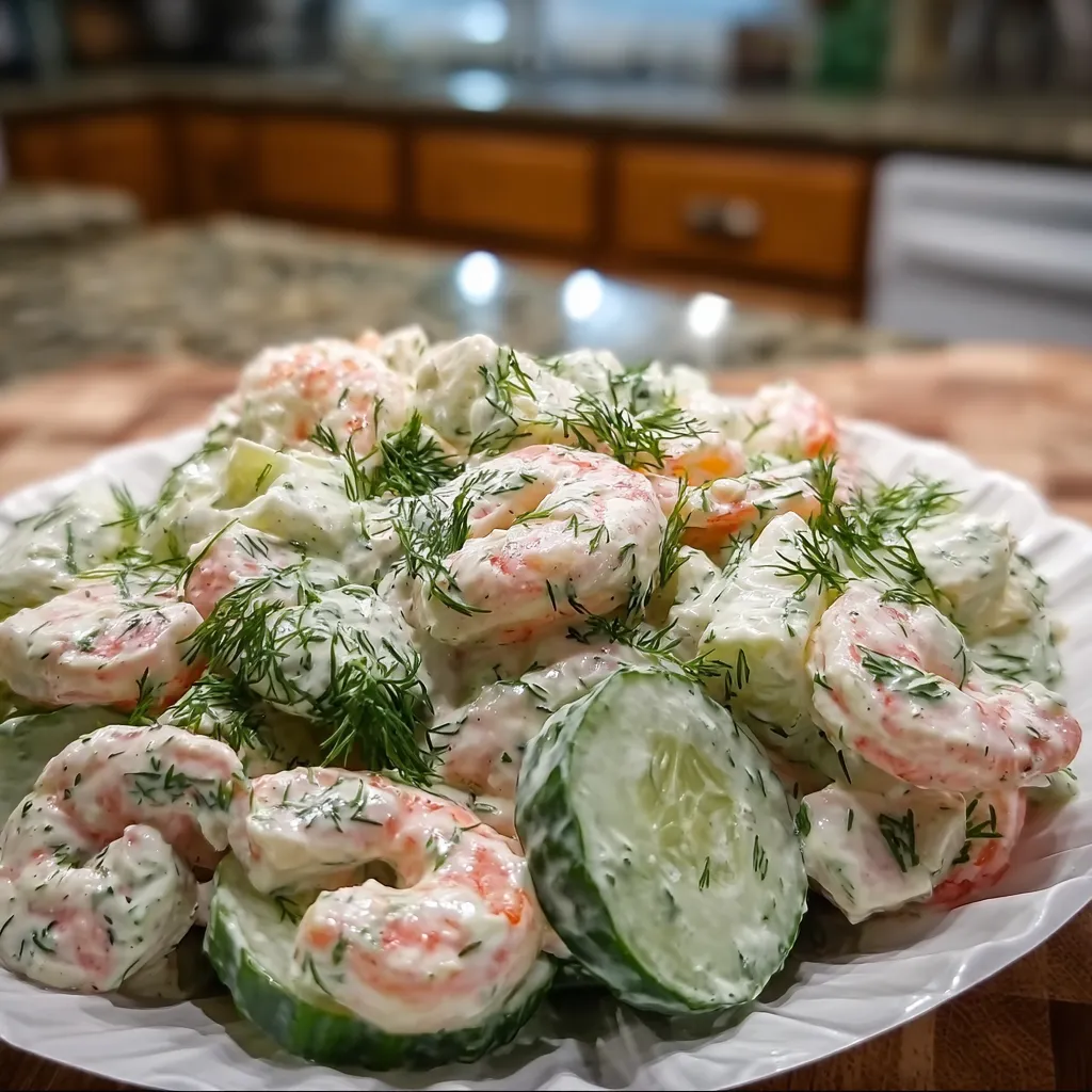 Fresh Creamy Cucumber Shrimp Salad with Garden Herbs and Zesty Lemon Dressing