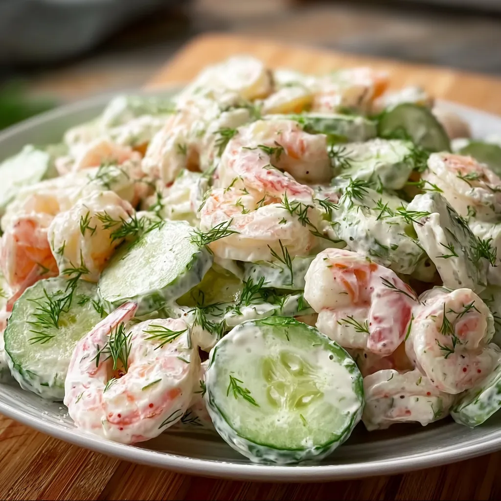 Fresh Creamy Cucumber Shrimp Salad with Garden Herbs and Zesty Lemon Dressing - secondary view
