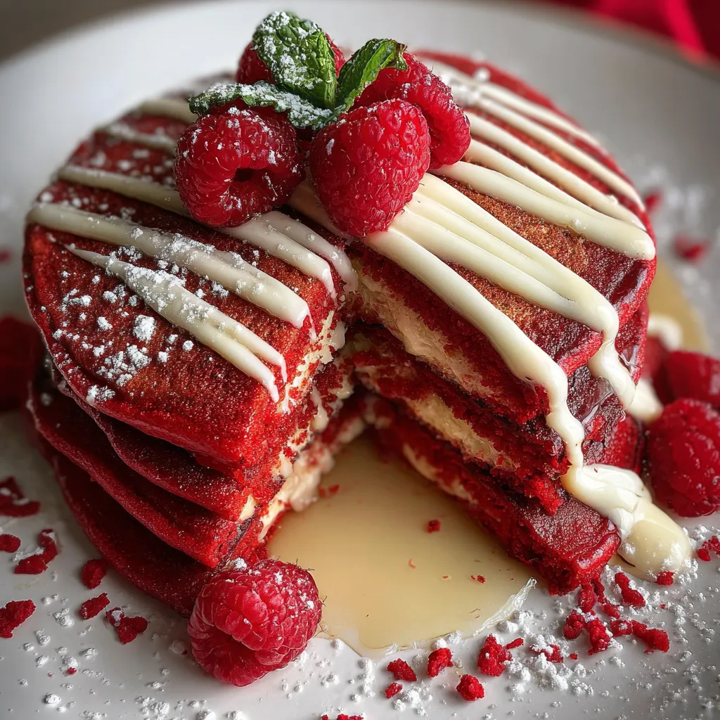 Red Velvet Pancakes with Cream Cheese Glaze and Rich Cocoa Flavor