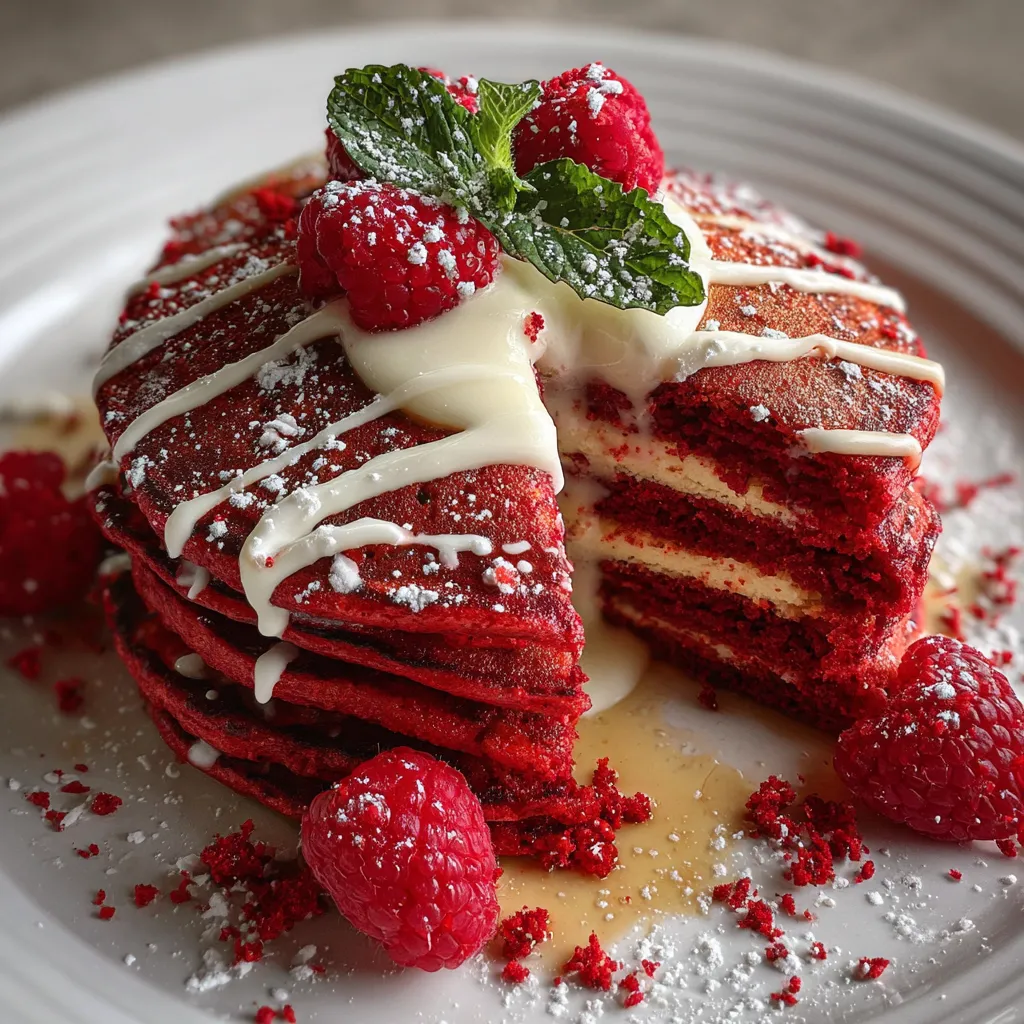 Red Velvet Pancakes with Cream Cheese Glaze and Rich Cocoa Flavor - tertiary view