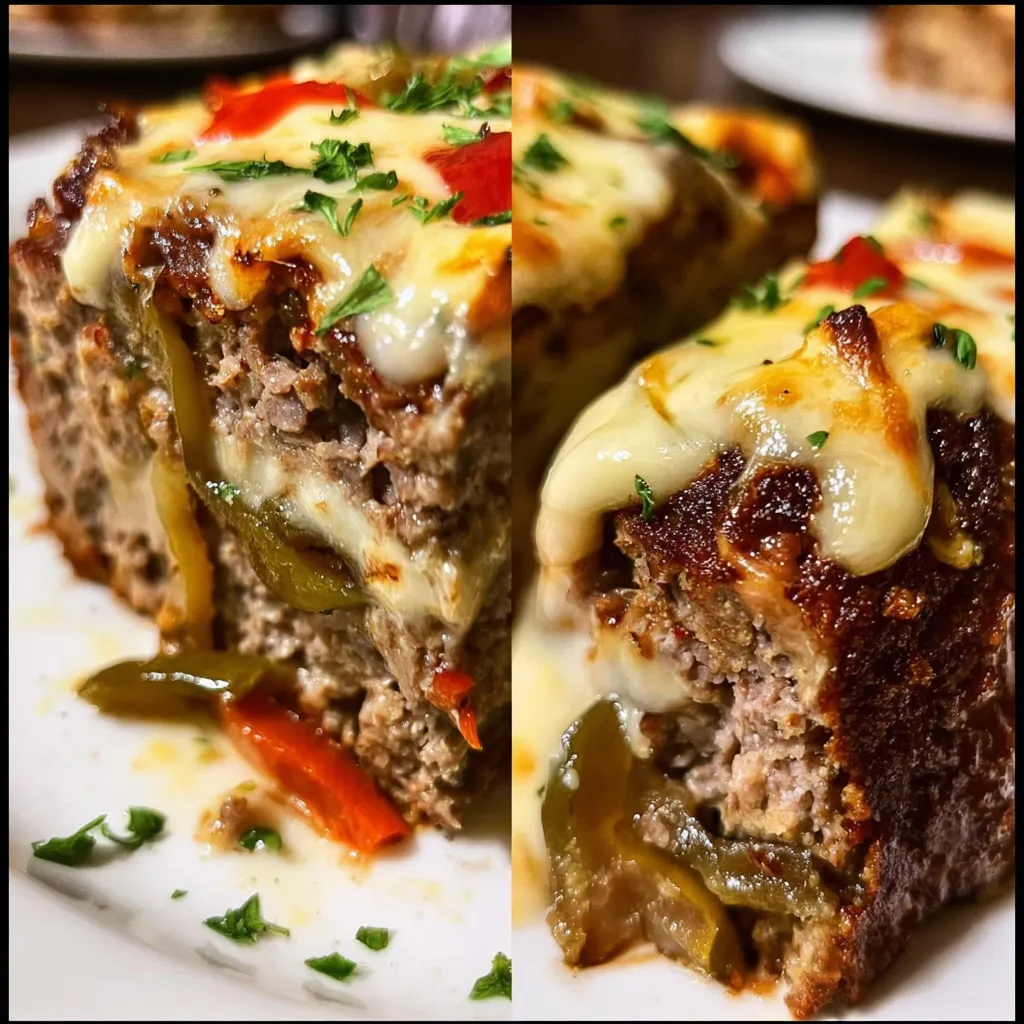 Ultimate Philly Cheesesteak Meatloaf with Peppers Onions and Provolone Cheese