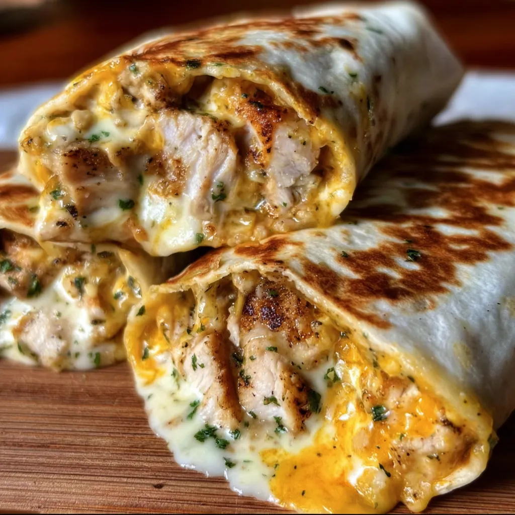 Ultimate Ooey-Gooey Cheesy Garlic Chicken Wraps with Melted Cheese