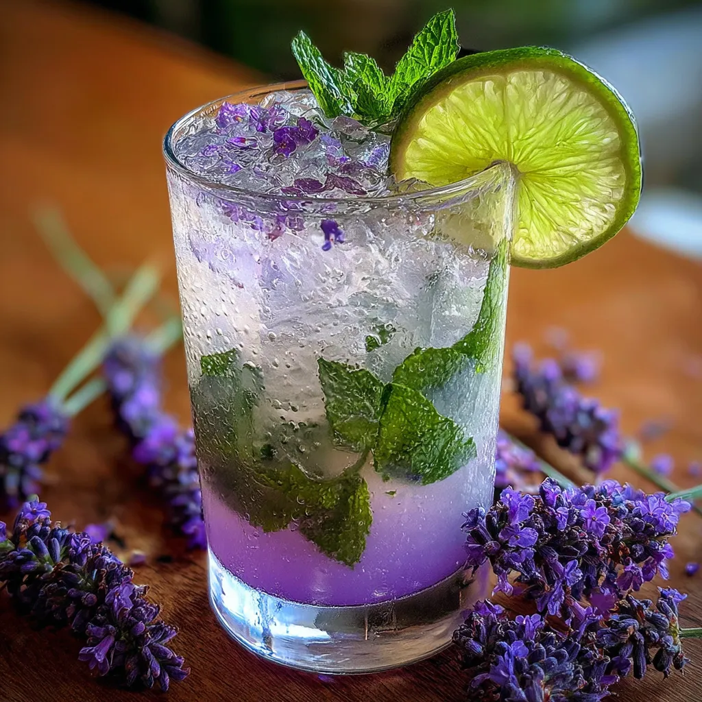 Refreshing Lavender Mojito Mocktail with Fresh Mint and Sparkling Water