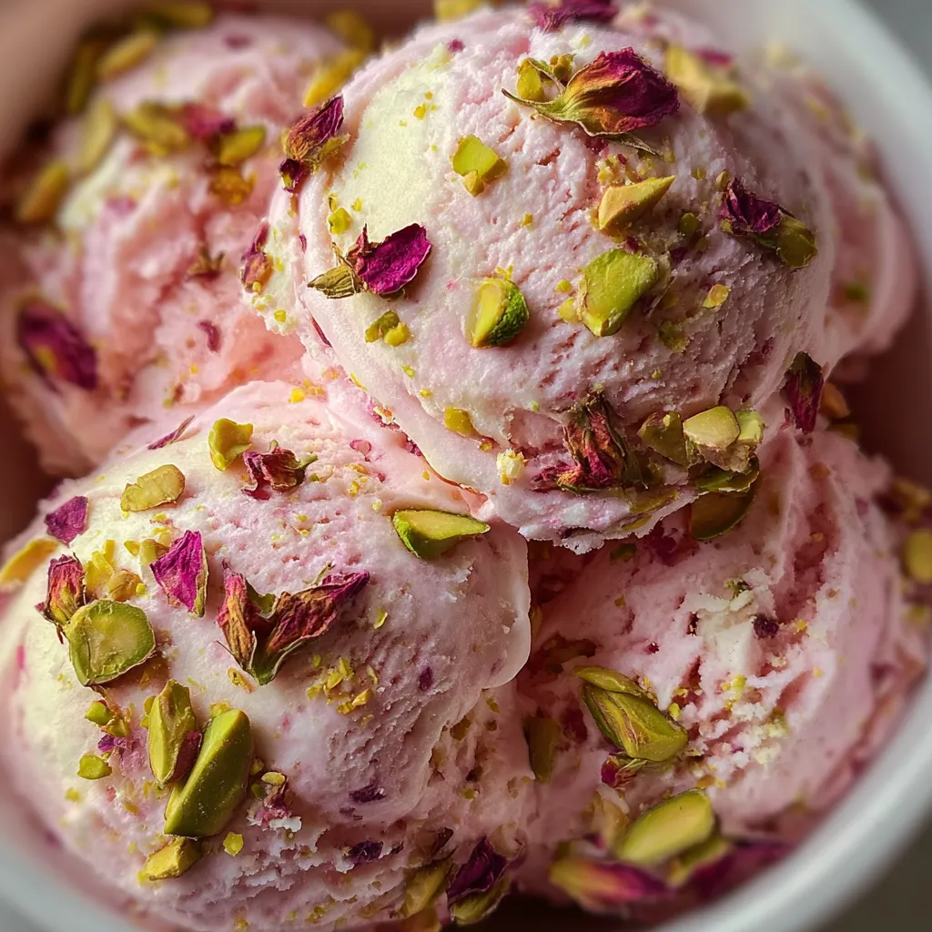 Luxurious Rose Pistachio Cheesecake Ice Cream with Vanilla Bean Swirl - main view