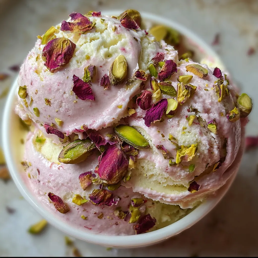 Luxurious Rose Pistachio Cheesecake Ice Cream with Vanilla Bean Swirl - secondary view