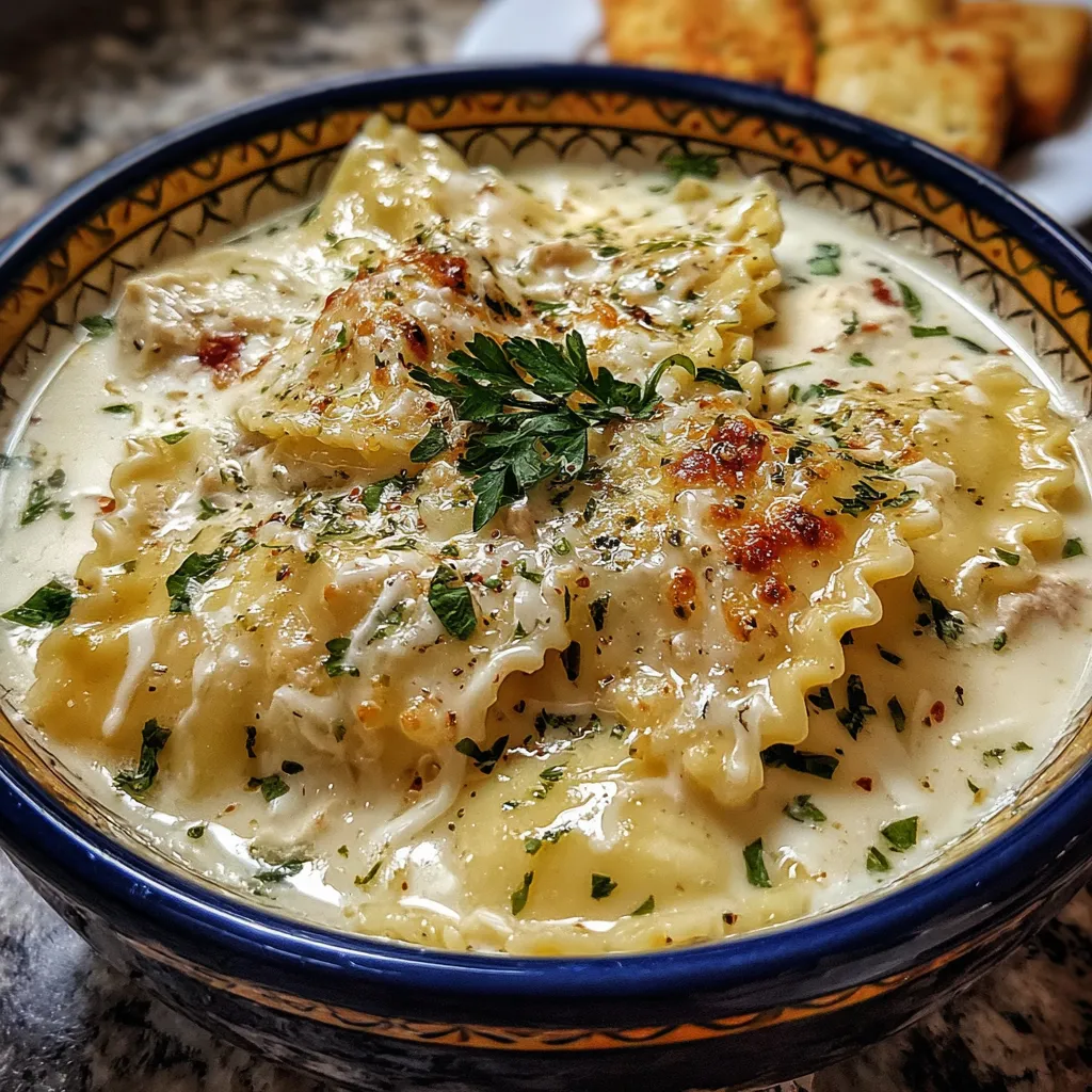 Creamy White Lasagna Soup with Italian Sausage and Three Cheeses - secondary view