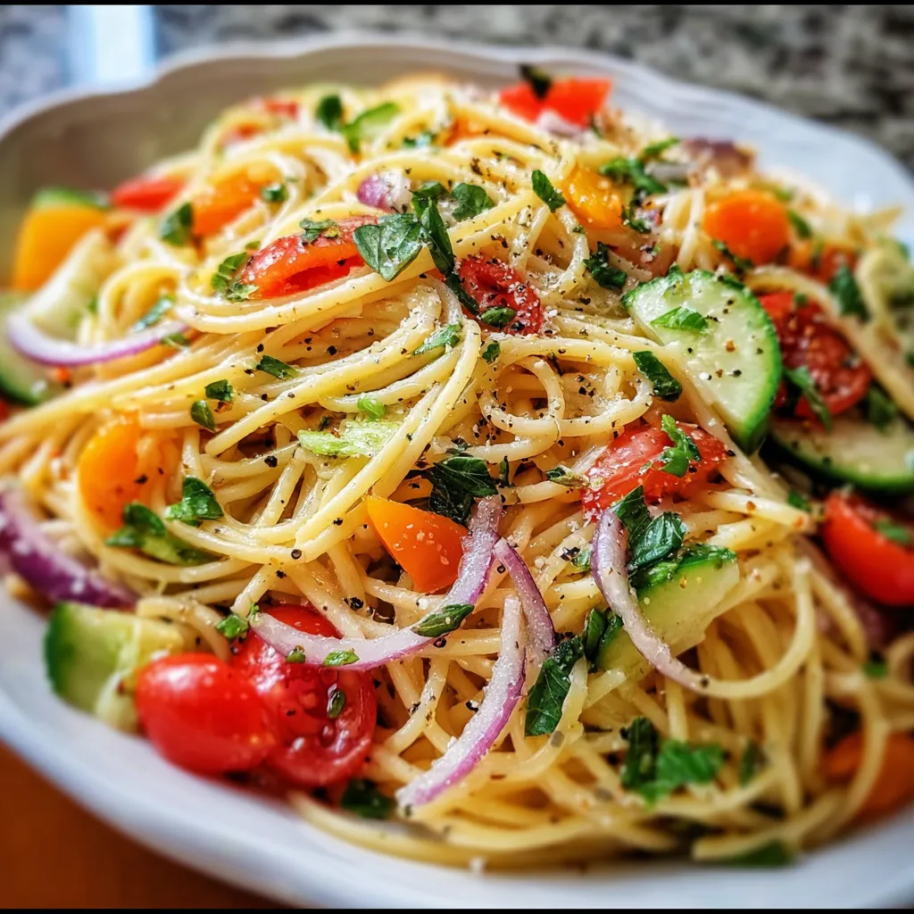 Classic Spaghetti Salad with Zesty Italian Dressing and Fresh Vegetables - secondary view