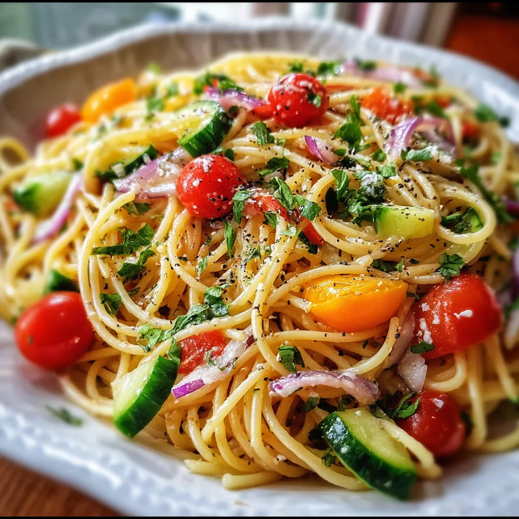 Classic Spaghetti Salad with Zesty Italian Dressing and Fresh Vegetables - tertiary view