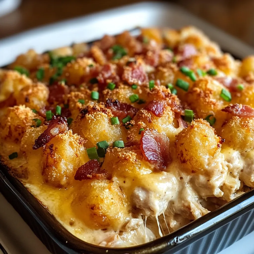 Chicken Bacon Ranch Tater Tot Casserole - Ultimate Comfort Food Recipe - tertiary view
