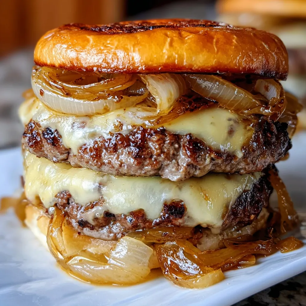 Ultimate Caramelized Onion Double Cheeseburger with Golden Sweet Onions and Premium Beef - tertiary view