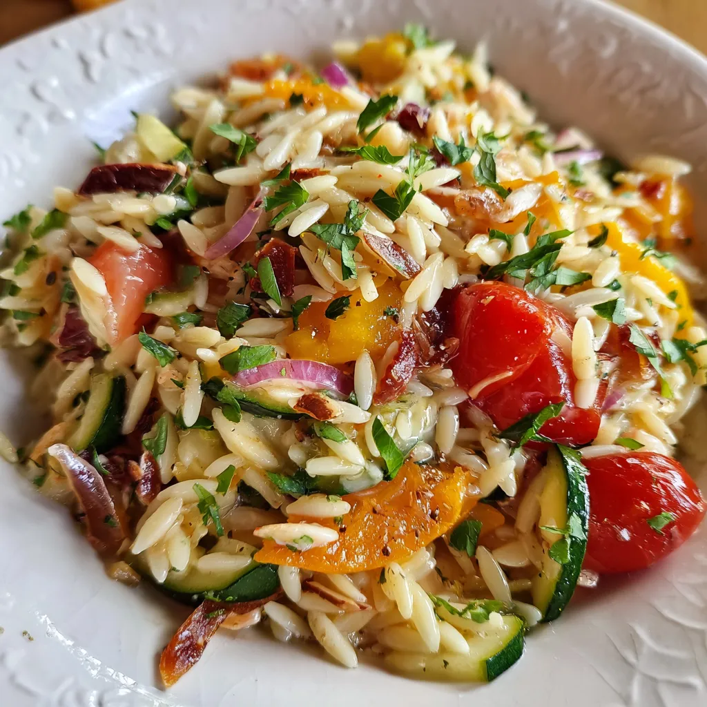 Fresh Summer Orzo Salad with Mediterranean Vegetables and Lemon Vinaigrette