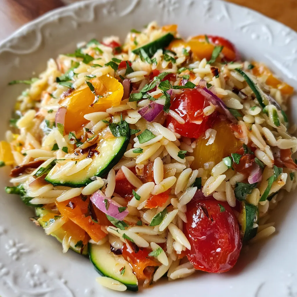 Fresh Summer Orzo Salad with Mediterranean Vegetables and Lemon Vinaigrette - tertiary view
