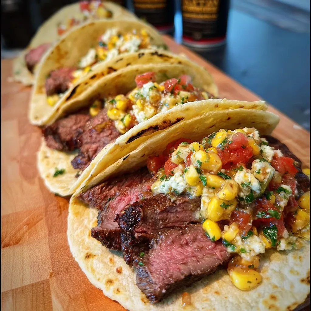 Authentic Mexican Steak Tacos with Fresh Corn Street Salsa - tertiary view