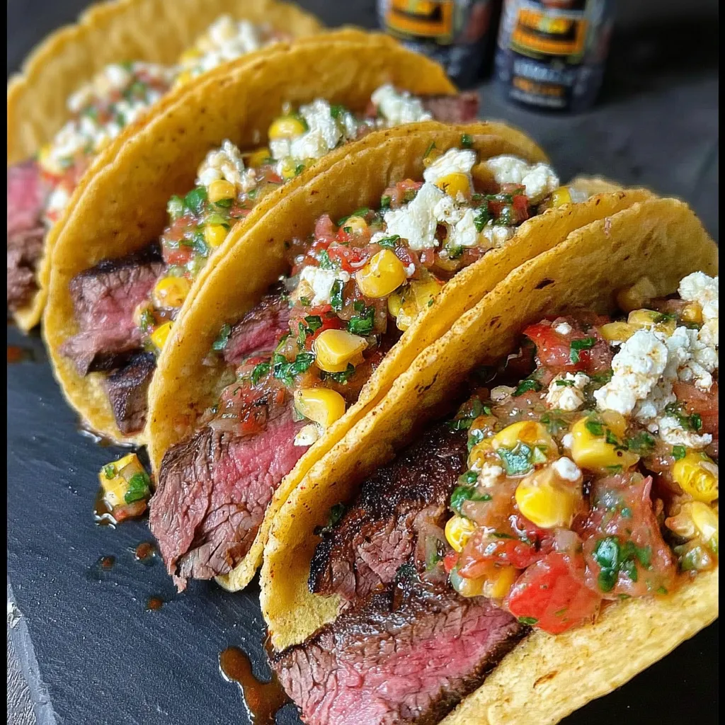 Ultimate Steak Tacos with Charred Corn Street Salsa and Cilantro Lime Crema - secondary view
