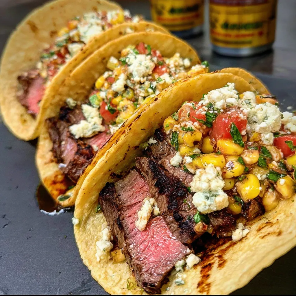 Ultimate Steak Tacos with Charred Corn Street Salsa and Cilantro Lime Crema - tertiary view