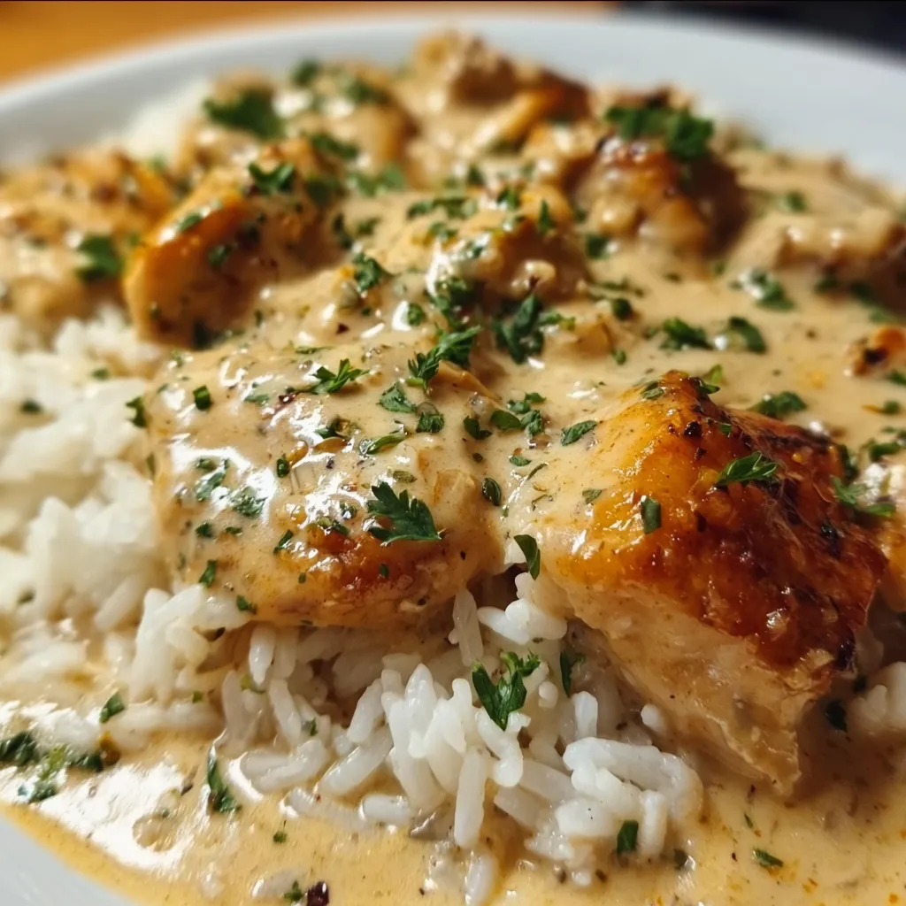 Quick and Easy Creamy Smothered Chicken and Rice with Savory Herb Gravy