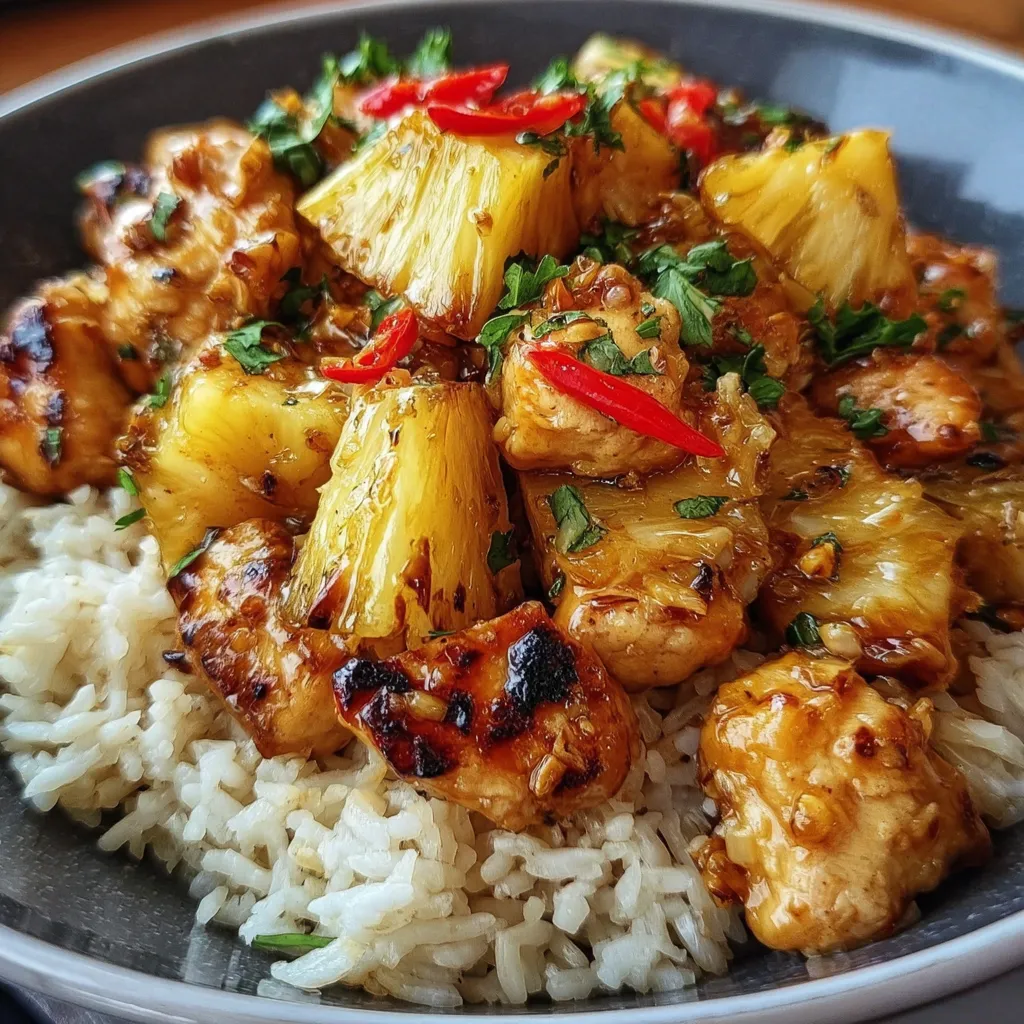 Sweet and Savory Tropical Pineapple Chicken and Rice Bowl Paradise - tertiary view