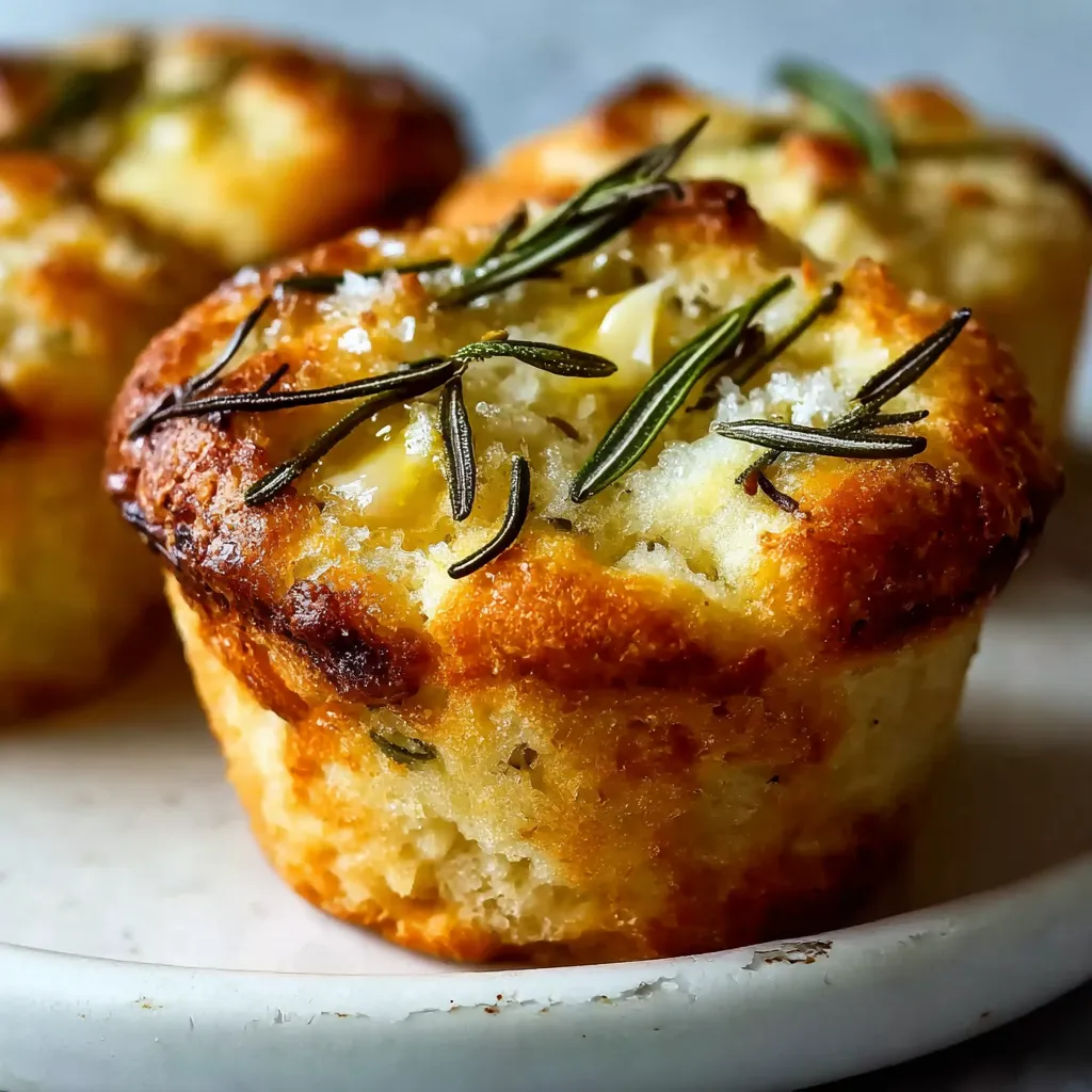 Single Garlic Rosemary Focaccia Muffin - Individual Italian Herb Bread Perfection - secondary view