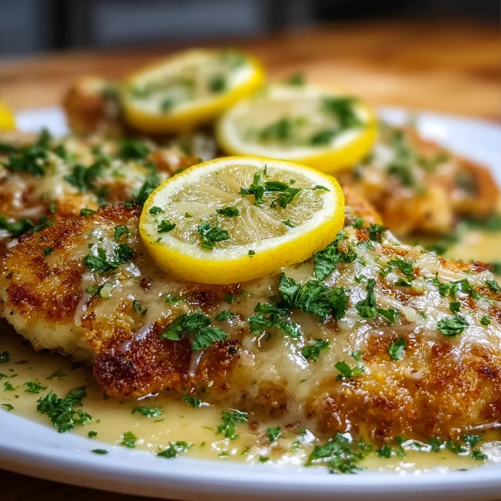Classic Lemon Chicken Romano with Crispy Parmesan Crust and Fresh Herb Sauce