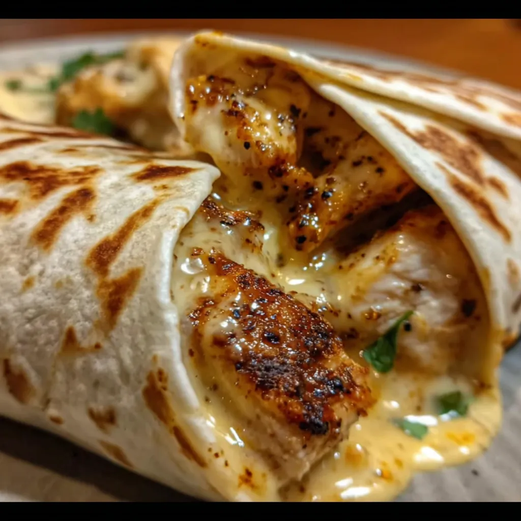 Ultimate Cheesy Garlic Chicken Wraps with Melted Cheese and Fresh Vegetables - main view