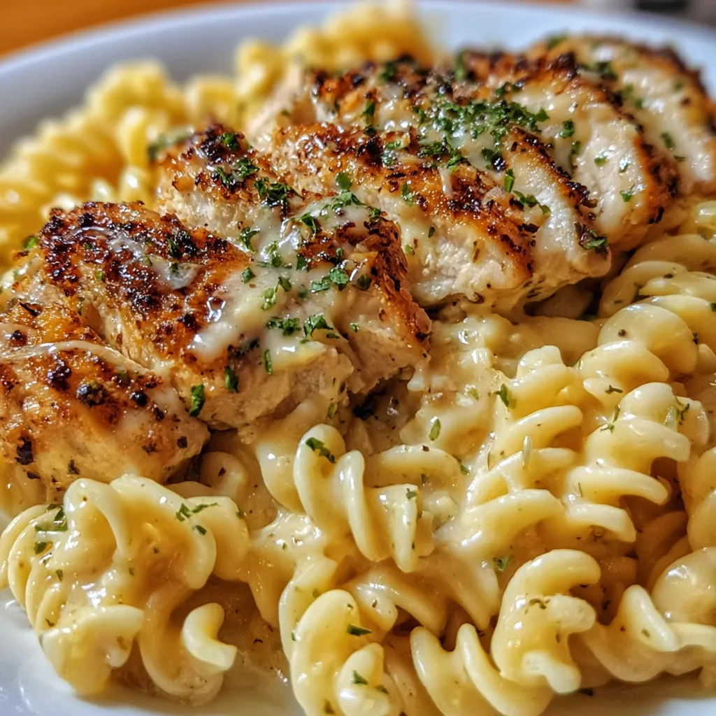 Creamy Garlic Parmesan Chicken with Cheesy Twisted Pasta and Rich Herb Sauce - secondary view