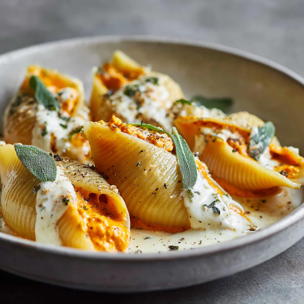Butternut Squash Stuffed Shells with Sage Brown Butter Cream Sauce and Ricotta Cheese Fall Recipe