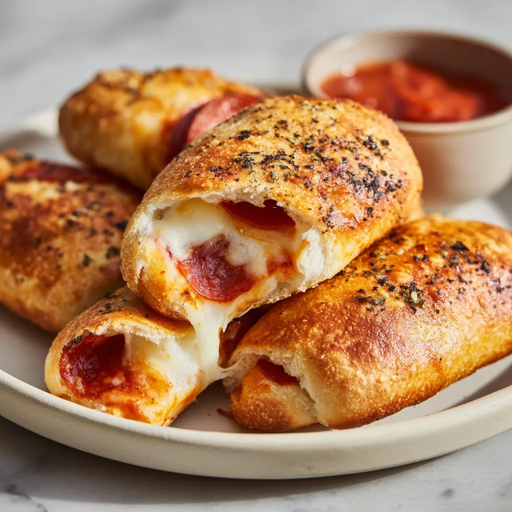 Homemade Pepperoni Rolls with Melted Mozzarella and Italian Herbs - Golden Baked Dough Bites - secondary view