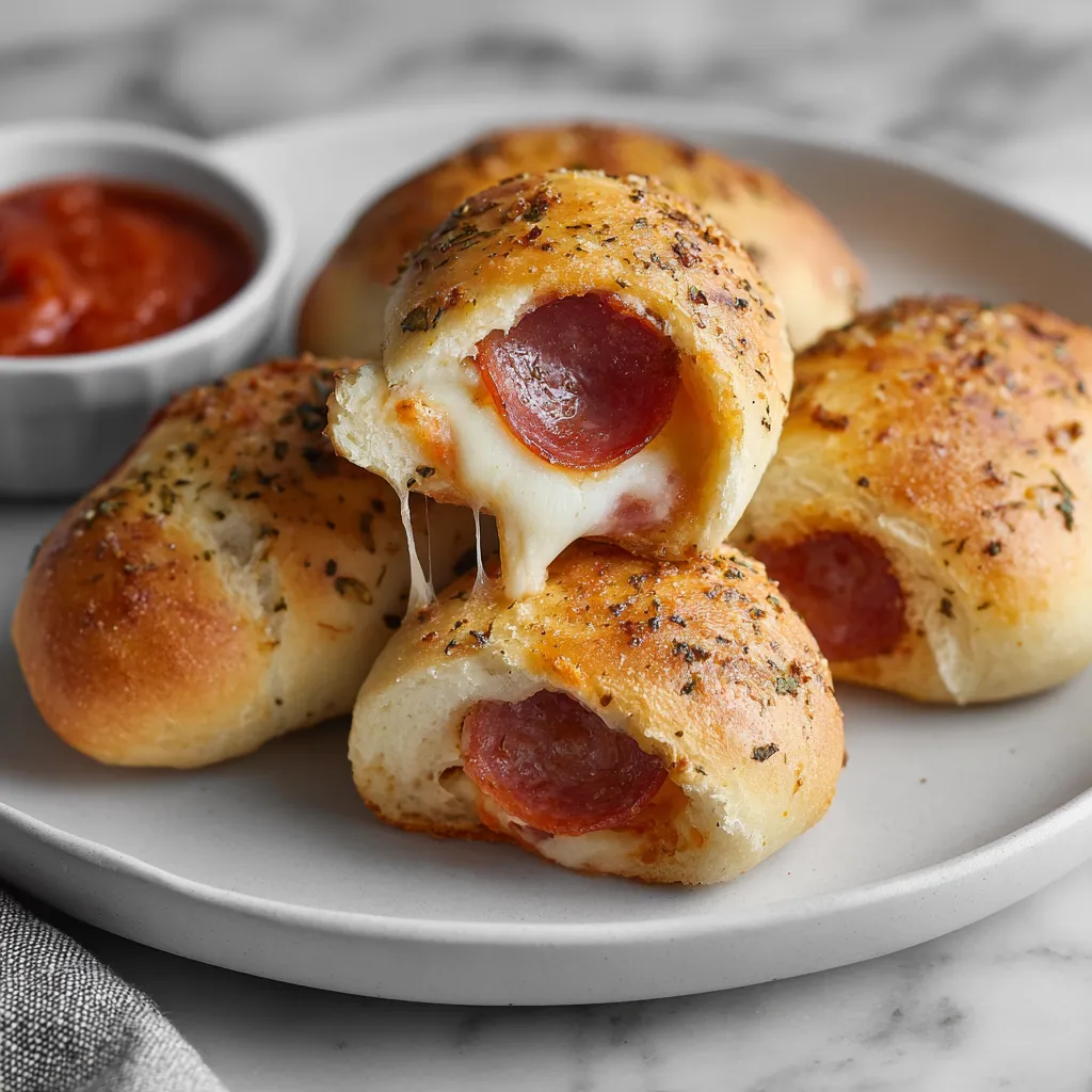 Homemade Pepperoni Rolls with Melted Mozzarella and Italian Herbs - Golden Baked Dough Bites