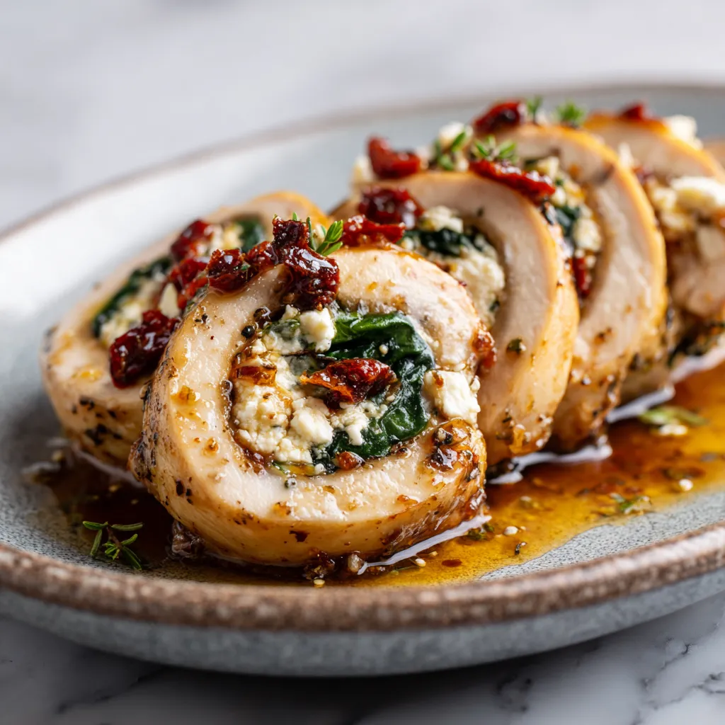 Mediterranean Rolled Chicken Breasts Stuffed with Creamy Feta, Fresh Spinach, and Sun-Dried Tomatoes - secondary view