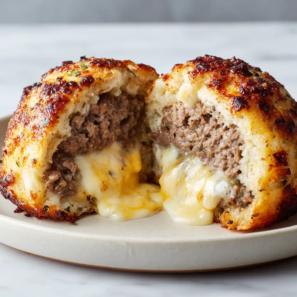 Garlic Parmesan Cheeseburger Bombs - Cheesy Beef Stuffed Biscuit Bites with Herb Butter Glaze - secondary view