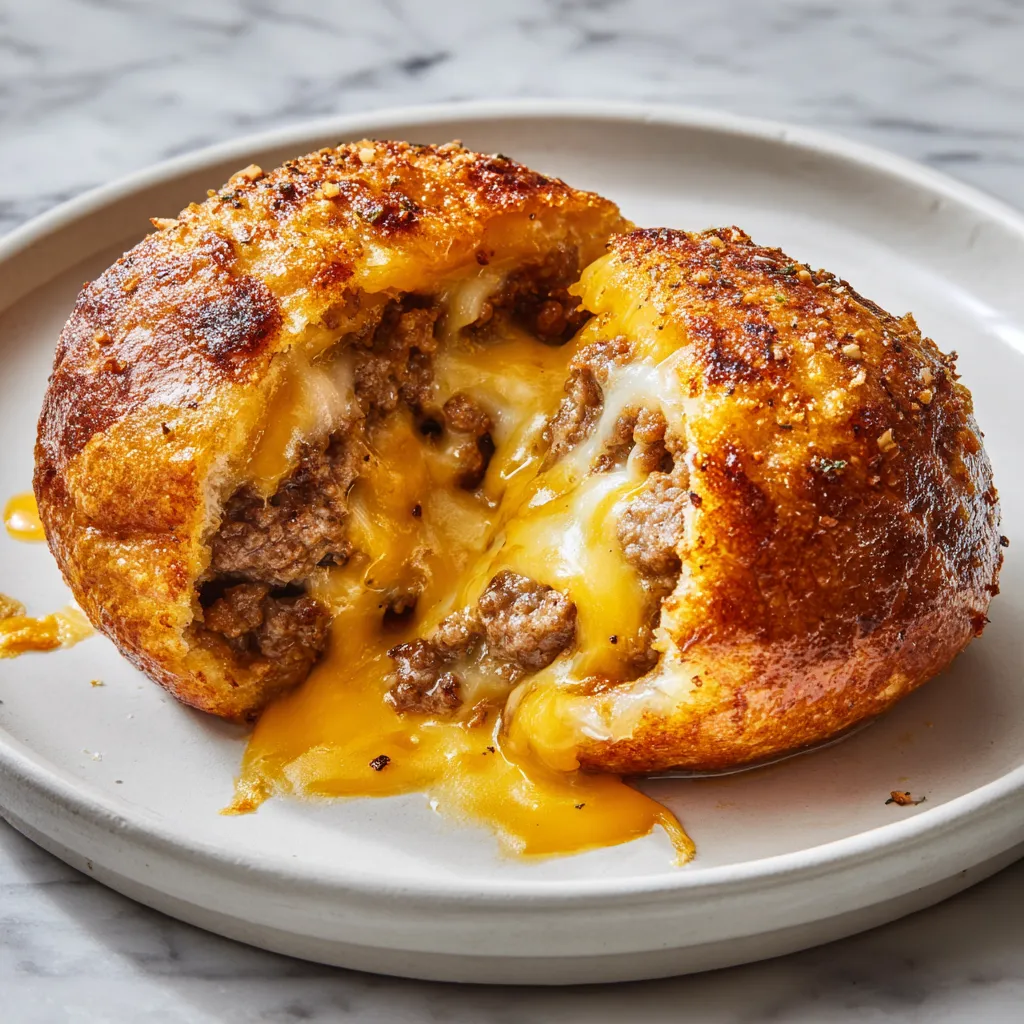 Ultimate Garlic Parmesan Cheeseburger Bombs with Gooey Melted Cheddar and Buttery Herb Crust - secondary view