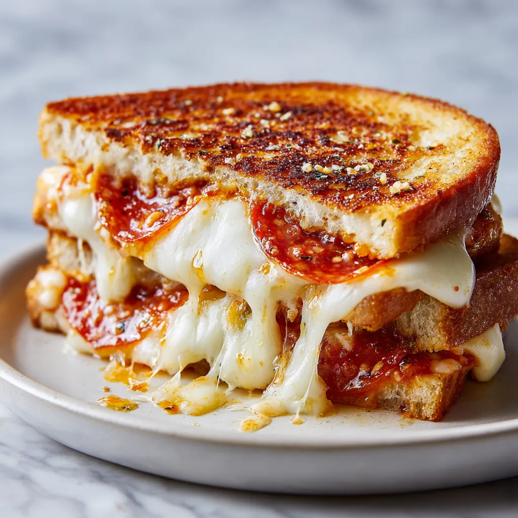 Ultimate Pepperoni Pizza Grilled Cheese Sandwich with Mozzarella and Italian Herbs - tertiary view